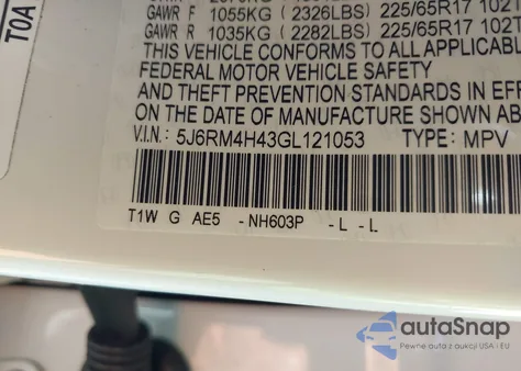 2016 Honda Cr-V Se from USA, damaged, VIN 5J6RM4H43GL121053